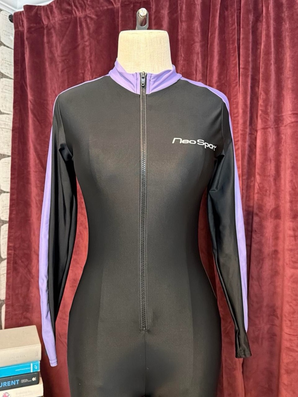 Women's Black and Lavender Zip-Front Athletic Top